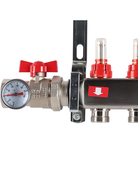 Коллектор ROMMER из нержавеющей стали в сборе с расходомерами 6 вых.