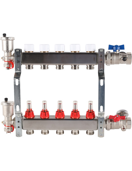Коллектор ROMMER из нержавеющей стали в сборе с расходомерами 5 вых.