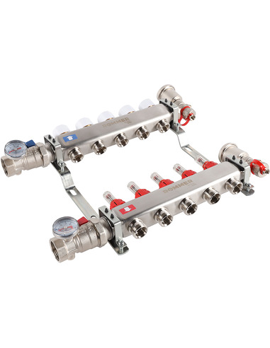 Коллектор ROMMER из нержавеющей стали в сборе с расходомерами 5 вых.