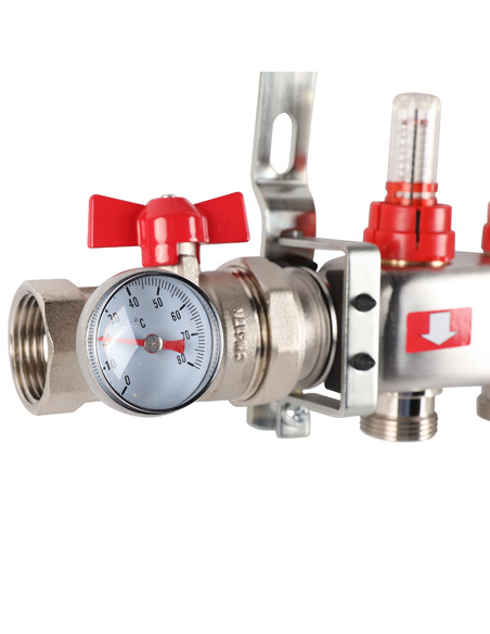 Коллектор ROMMER из нержавеющей стали в сборе с расходомерами 5 вых.