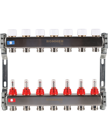Коллектор ROMMER из нержавеющей стали с расходомерами 7 вых.
