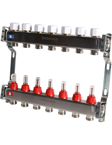 Коллектор ROMMER из нержавеющей стали с расходомерами 7 вых.