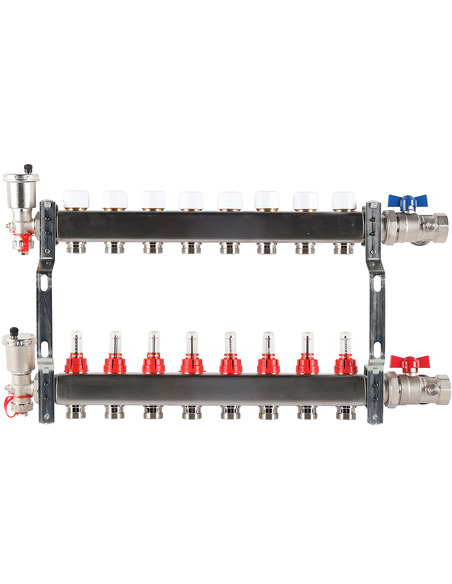 Коллектор ROMMER из нержавеющей стали в сборе с расходомерами 8 вых.