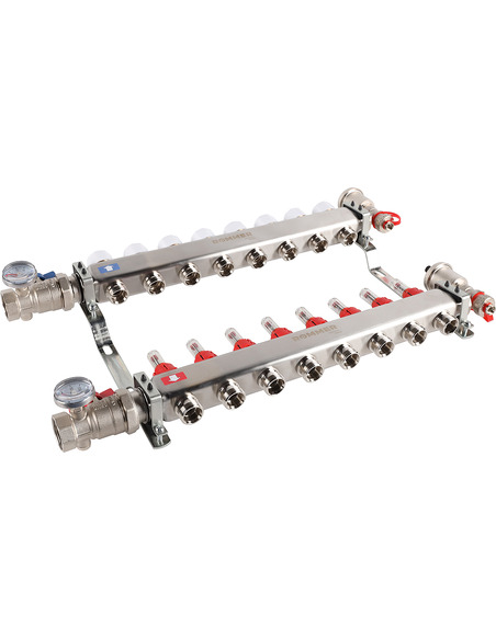 Коллектор ROMMER из нержавеющей стали в сборе с расходомерами 8 вых.