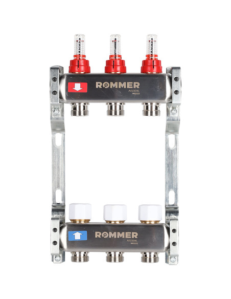 Коллектор ROMMER из нержавеющей стали с расходомерами 3 вых.