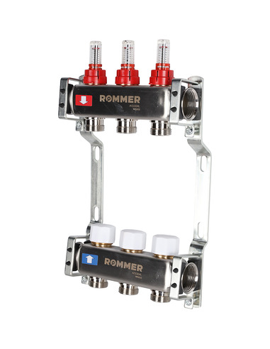 Коллектор ROMMER из нержавеющей стали с расходомерами 3 вых.