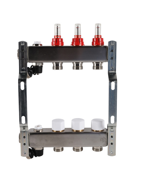 Коллектор ROMMER из нержавеющей стали с расходомерами 3 вых. с воздухоотводчиком и сливом