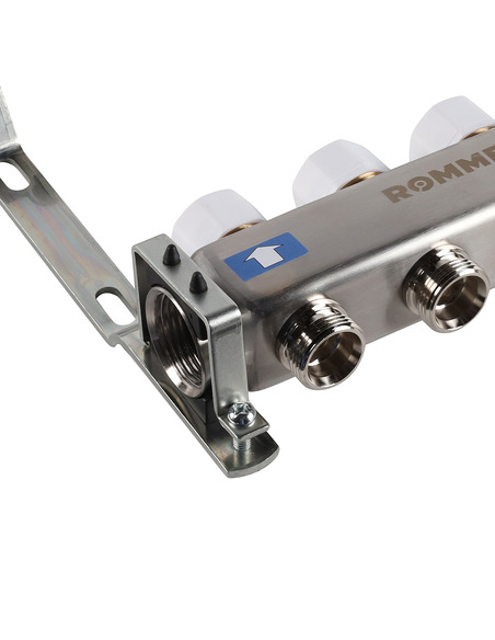 Коллектор ROMMER из нержавеющей стали с расходомерами 3 вых. с воздухоотводчиком и сливом