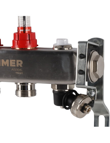 Коллектор ROMMER из нержавеющей стали с расходомерами 3 вых. с воздухоотводчиком и сливом