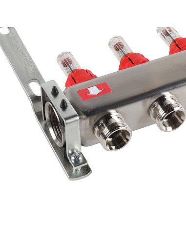 Коллектор ROMMER из нержавеющей стали с расходомерами 6 вых. с воздухоотводчиком и сливом