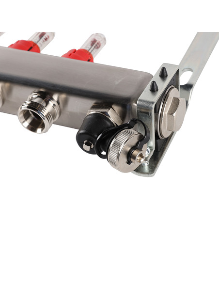 Коллектор ROMMER из нержавеющей стали с расходомерами 6 вых. с воздухоотводчиком и сливом