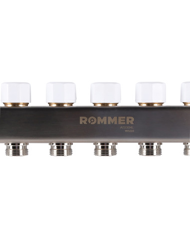 Коллектор ROMMER из нержавеющей стали с расходомерами 6 вых. с воздухоотводчиком и сливом