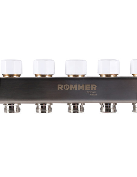 Коллектор ROMMER из нержавеющей стали с расходомерами 6 вых. с воздухоотводчиком и сливом