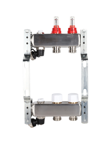 Коллектор ROMMER из нержавеющей стали с расходомерами 2 вых. с воздухоотводчиком и сливом