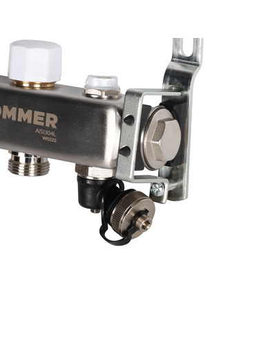 Коллектор ROMMER из нержавеющей стали с расходомерами 2 вых. с воздухоотводчиком и сливом