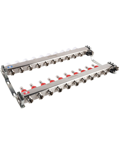 Коллектор ROMMER из нержавеющей стали с расходомерами 10 вых. с воздухоотводчиком и сливом