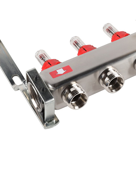 Коллектор ROMMER из нержавеющей стали с расходомерами 10 вых. с воздухоотводчиком и сливом