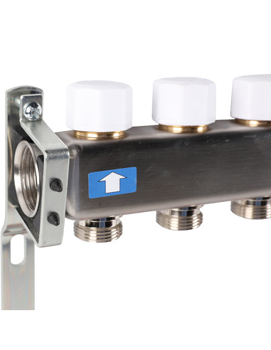 Коллектор ROMMER из нержавеющей стали с расходомерами 10 вых. с воздухоотводчиком и сливом
