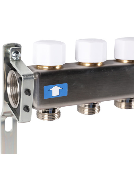 Коллектор ROMMER из нержавеющей стали с расходомерами 10 вых. с воздухоотводчиком и сливом
