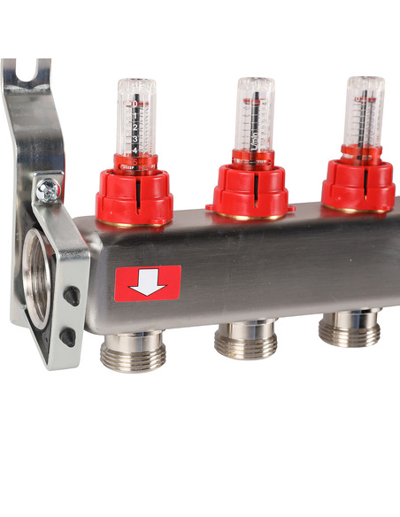 Коллектор ROMMER из нержавеющей стали с расходомерами 10 вых. с воздухоотводчиком и сливом