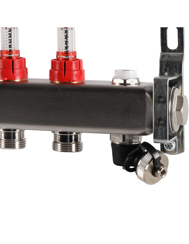 Коллектор ROMMER из нержавеющей стали с расходомерами 10 вых. с воздухоотводчиком и сливом
