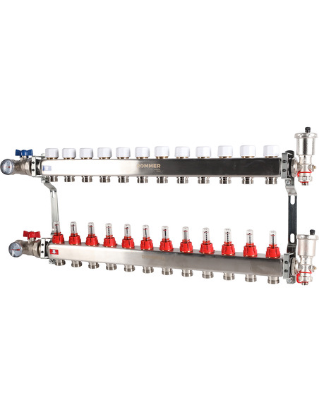 Коллектор ROMMER из нержавеющей стали в сборе с расходомерами 12 вых.