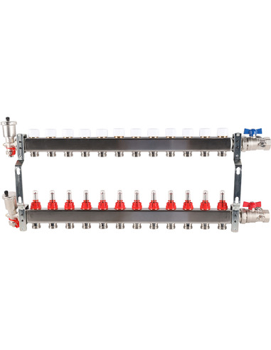 Коллектор ROMMER из нержавеющей стали в сборе с расходомерами 12 вых.
