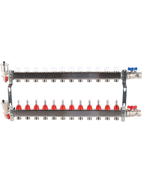 Коллектор ROMMER из нержавеющей стали в сборе с расходомерами 12 вых.