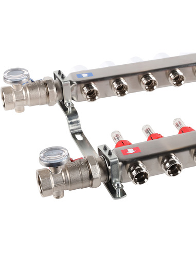 Коллектор ROMMER из нержавеющей стали в сборе с расходомерами 12 вых.