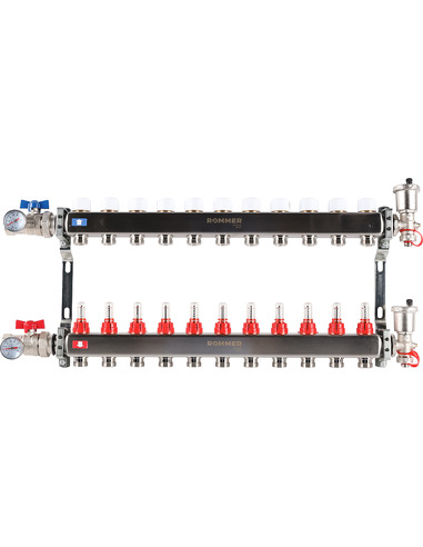 Коллектор ROMMER из нержавеющей стали в сборе с расходомерами 11 вых.