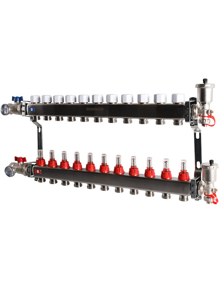 Коллектор ROMMER из нержавеющей стали в сборе с расходомерами 11 вых.