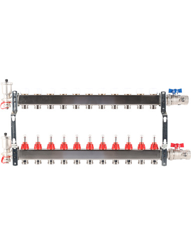 Коллектор ROMMER из нержавеющей стали в сборе с расходомерами 11 вых.