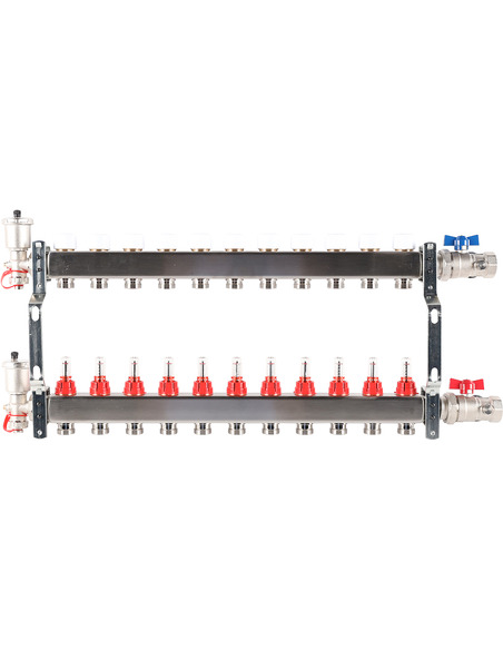 Коллектор ROMMER из нержавеющей стали в сборе с расходомерами 11 вых.