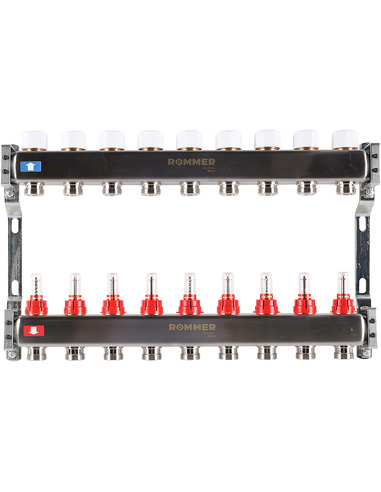 Коллектор ROMMER из нержавеющей стали с расходомерами 9 вых.
