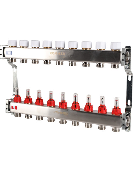 Коллектор ROMMER из нержавеющей стали с расходомерами 9 вых.