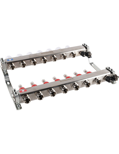 Коллектор ROMMER из нержавеющей стали с расходомерами 7 вых. с воздухоотводчиком и сливом