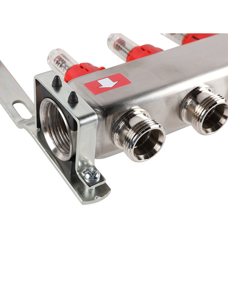 Коллектор ROMMER из нержавеющей стали с расходомерами 7 вых. с воздухоотводчиком и сливом