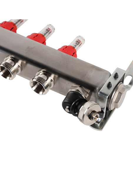 Коллектор ROMMER из нержавеющей стали с расходомерами 7 вых. с воздухоотводчиком и сливом