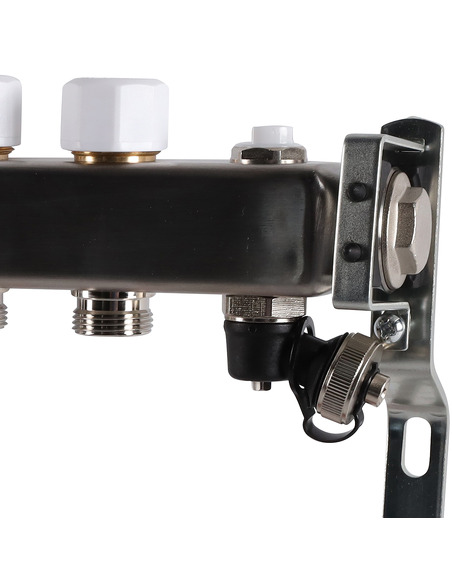 Коллектор ROMMER из нержавеющей стали с расходомерами 7 вых. с воздухоотводчиком и сливом