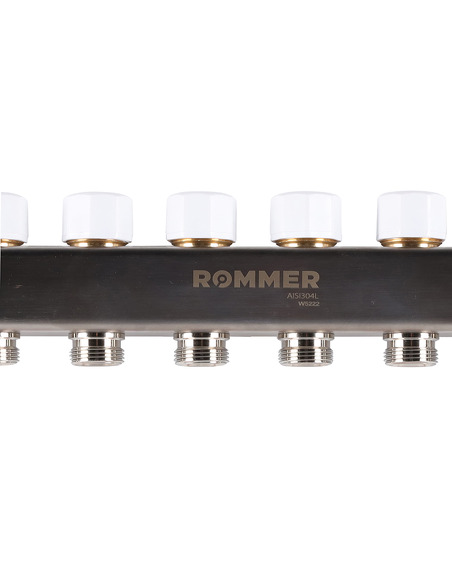 Коллектор ROMMER из нержавеющей стали с расходомерами 7 вых. с воздухоотводчиком и сливом