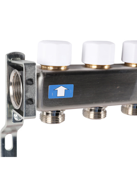 Коллектор ROMMER из нержавеющей стали с расходомерами 7 вых. с воздухоотводчиком и сливом