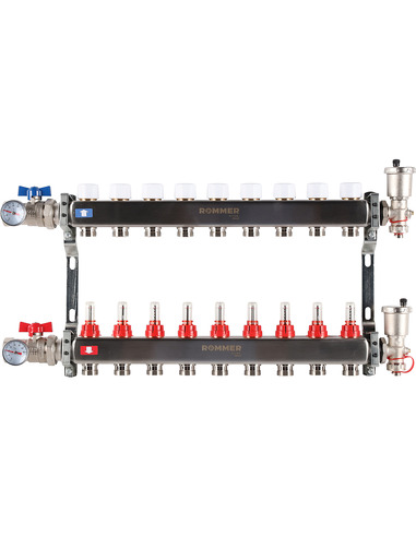 Коллектор ROMMER из нержавеющей стали в сборе с расходомерами 9 вых.