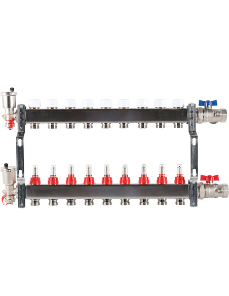 Коллектор ROMMER из нержавеющей стали в сборе с расходомерами 9 вых.