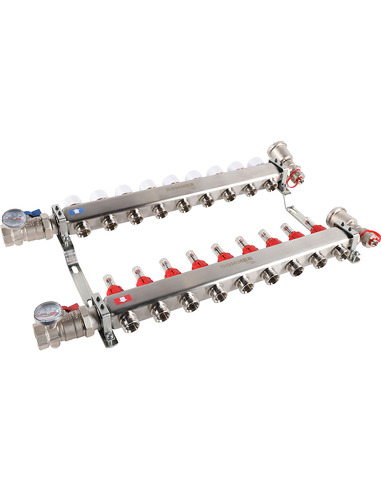 Коллектор ROMMER из нержавеющей стали в сборе с расходомерами 9 вых.