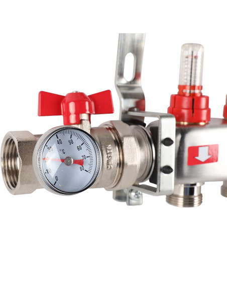 Коллектор ROMMER из нержавеющей стали в сборе с расходомерами 9 вых.