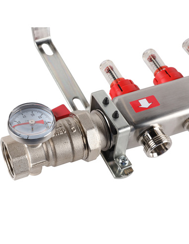 Коллектор ROMMER из нержавеющей стали в сборе с расходомерами 9 вых.