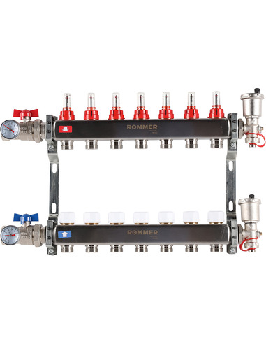 Коллектор ROMMER из нержавеющей стали в сборе с расходомерами 7 вых.