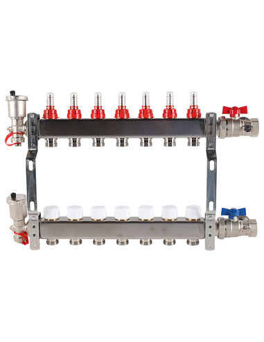 Коллектор ROMMER из нержавеющей стали в сборе с расходомерами 7 вых.