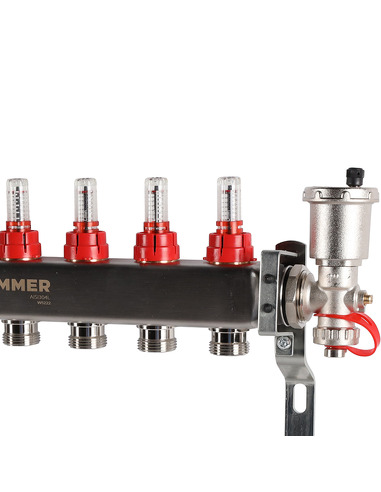 Коллектор ROMMER из нержавеющей стали в сборе с расходомерами 7 вых.