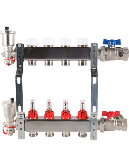 Коллектор ROMMER из нержавеющей стали в сборе с расходомерами 4 вых.